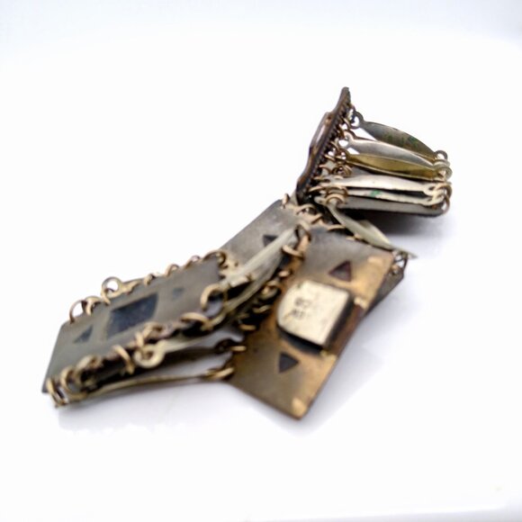 Pyramid Links Panel Bracelet, Vintage Silver Statement Bangle, Stamped Mexico - Picture 5 of 6